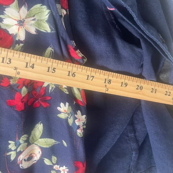 Ease Sport Vintage 90s Women's Size 8 Blue Floral Linen Blend Dress‎ & Cardigan - Picture 10 of 11